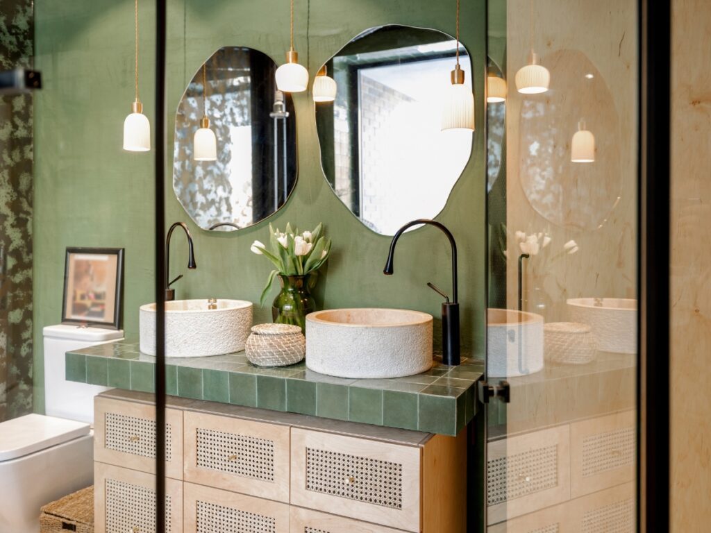 badkamer renovatie wastafel met bad en douche en wandpanelen plusbadkamers